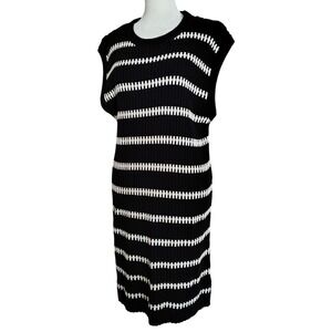 Buttermelon Midi Dress‎ Medium Black White Stripe Knit Sleeveless Stretchy